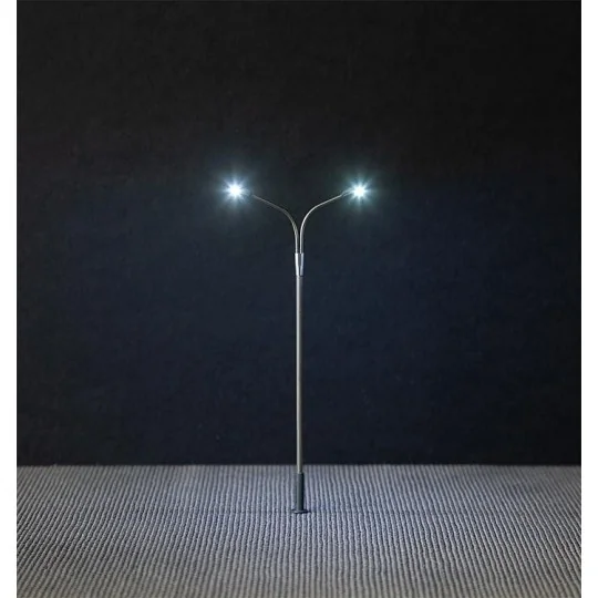 Faller_180101-Faller 180101 Eclairages, Lampadaires Double 10cm, avec LED (x3)