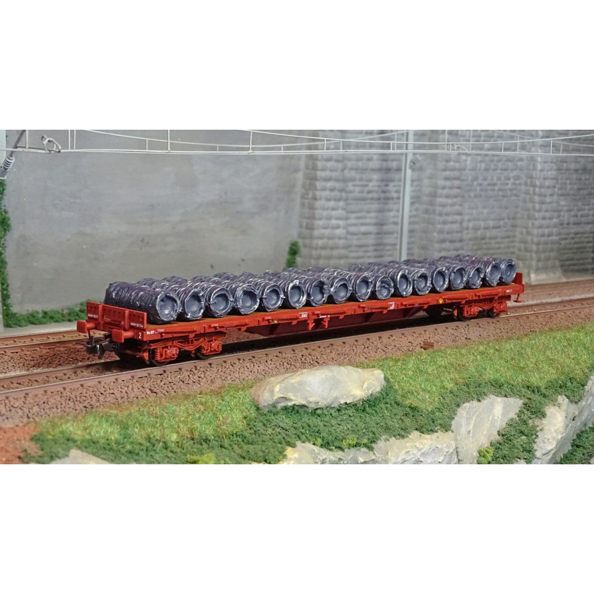 Electrotren HE6033 Wagon plats à ranchers MMQ, RENFE, livrés bruns, chargé bobines de fil Rivarossi HE6033 - 1