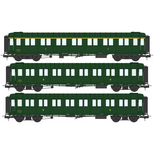 VB-456-Ree modeles VB456 Set de 3 voitures voyageurs métallisées, ex-PLM, SNCF, A7 et B8, ep. III