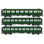 VB-456-Ree modeles VB456 Set de 3 voitures voyageurs métallisées, ex-PLM, SNCF, A7 et B8, ep. III