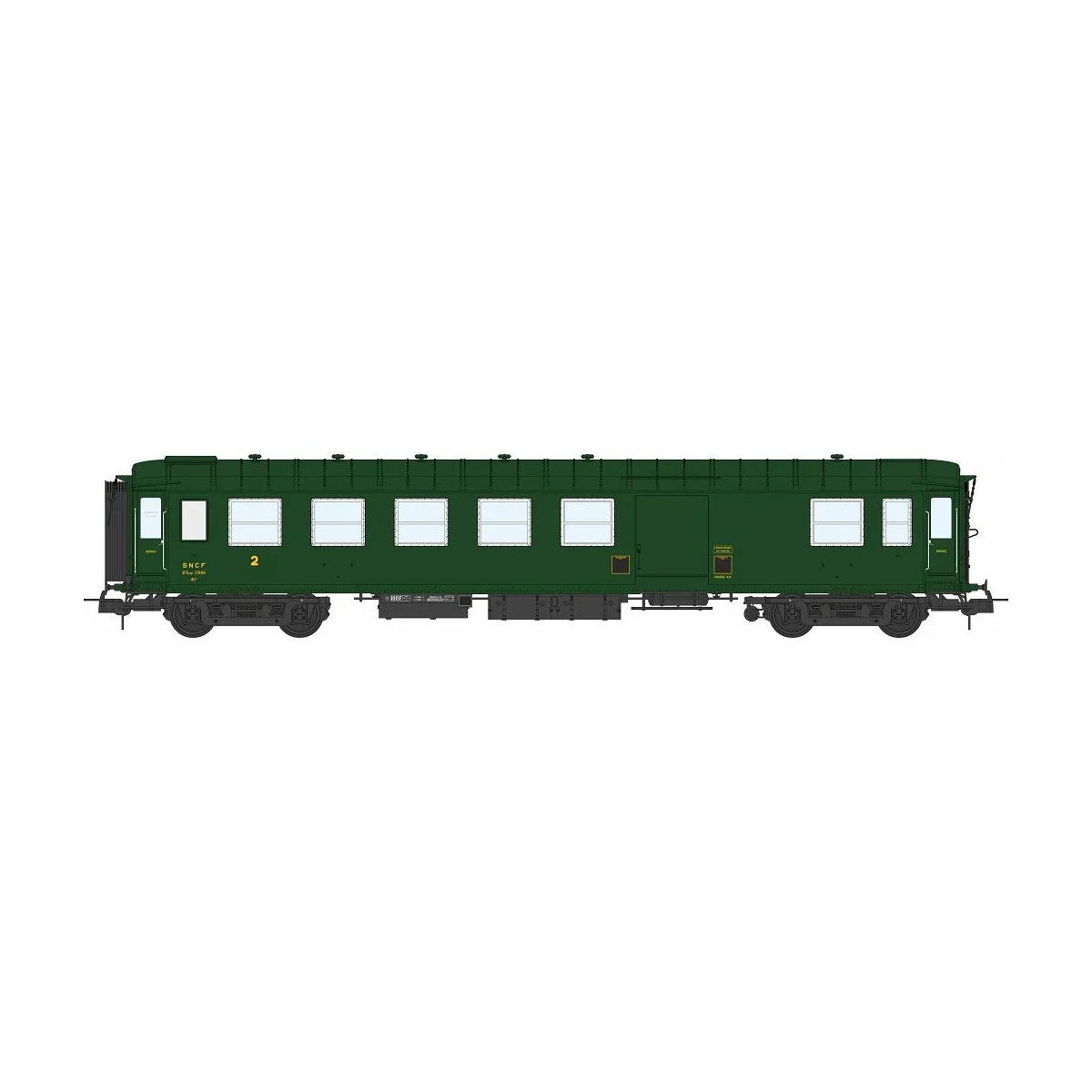 Ree modeles VB467 Voiture voyageurs métallisée, ex-PLM, SNCF, B4D, vert 306, feux fin de convoi, sauvegardée MFPN Ree Modeles VB