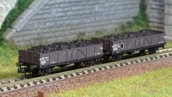 Arnold HN6492 Set de 2 wagons tombereaux type TTouw (avec des panneaux latéraux bas), chargé charbon, SNCF, échelle N Arnold HN6