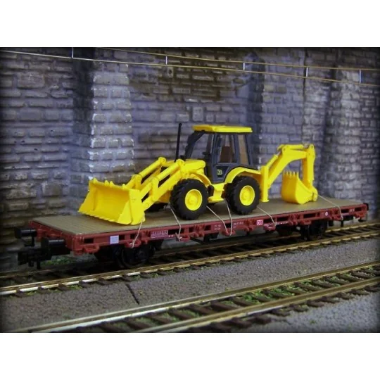 Kibri_26260-Kibri 26260 Flat wagon with axles and JCB backhoe loader