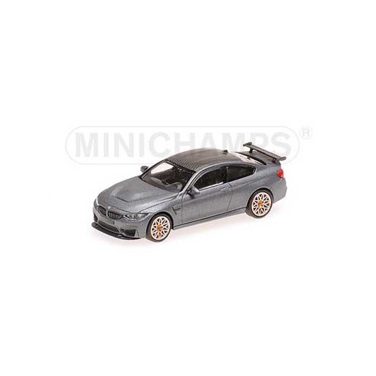 Busch_870027100-Minichamps 870027100 BMW M4 GTS 2016, matte grey / carbon roof / orange rims