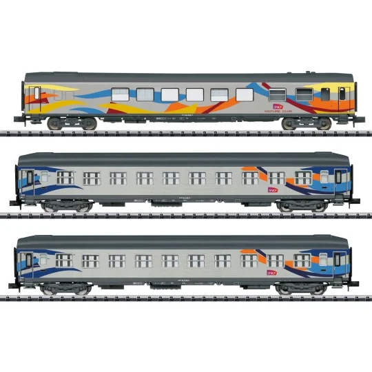 Trix_18210-MiniTrix 18210 Set de 3 voitures grandes lignes "Croisière", B9 / Sru, SNCF, échelle N