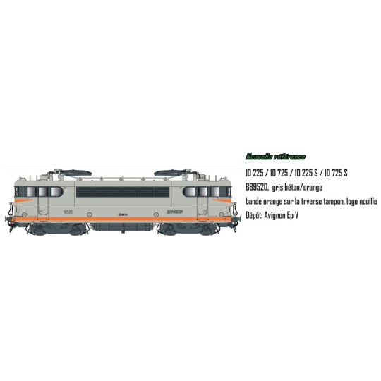 Lsm_10225-LS Models 10225 BB 9520 electric locomotive, SNCF, concrete grey / orange, noodle logo, Avignon