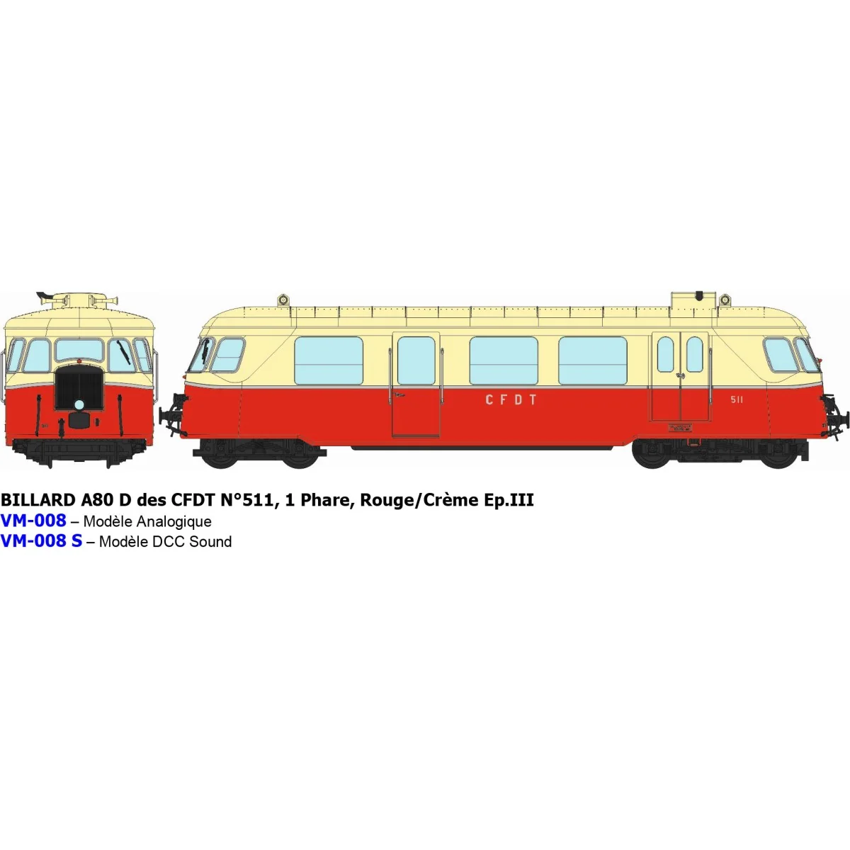 Ree Modeles VM008 CFDT Billard A80 D Railcar No. 511, Red/Cream, 1 ...