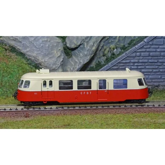 VM-008-Ree Modeles VM008 Autorail Billard A80 D des CFDT N°511, Rouge/Crème, 1 Phare