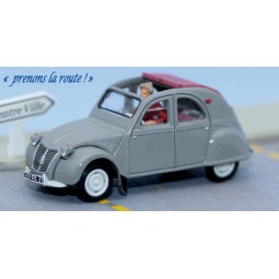 SAI 1605 Grey Citroën 2CV with open red top, with a female driver -...