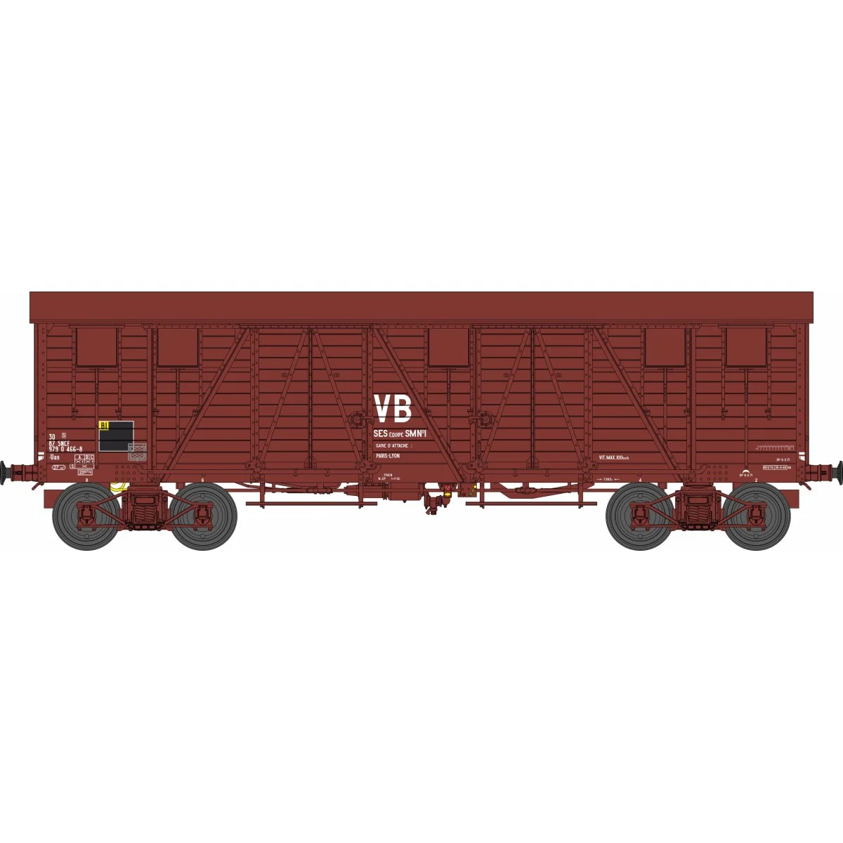 Ree Modeles WB781 Covered TP Wagon MT, 4 doors, brown, SNCF, ep. IV...