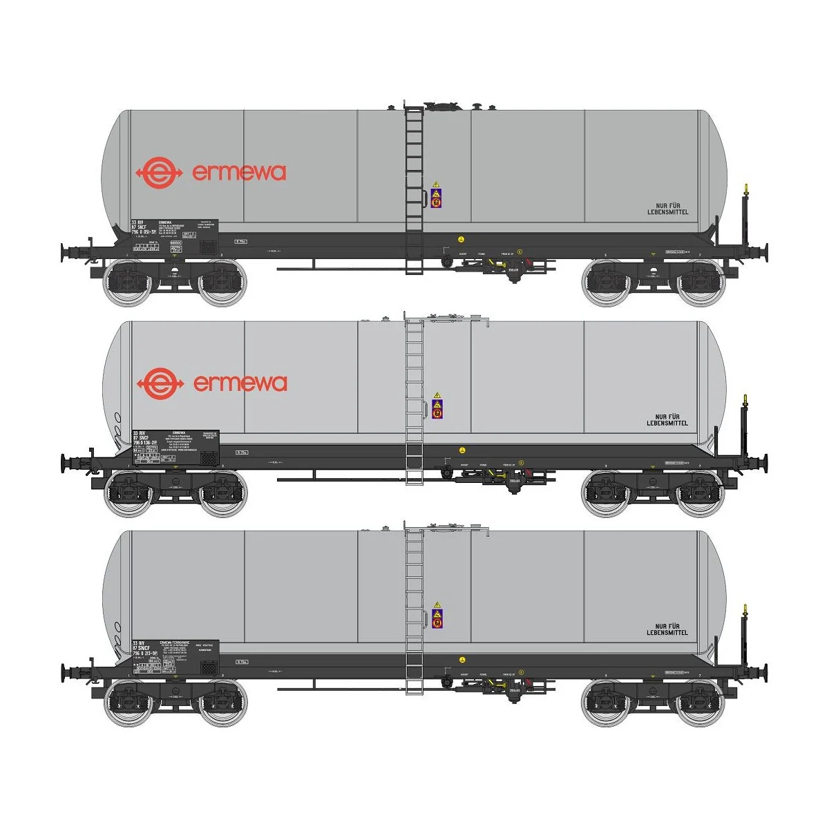 Ree Models WB598 Set of 3 long ANF tank wagons, Y 23M bogies, ERMEW...