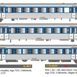 EPM 41.49.07 Rame Réversible Régional SNCF, RRR Rhones Alpes, bleu / inox, modernisé, logo casquette, n°34 EPM, Euro Passion Mod