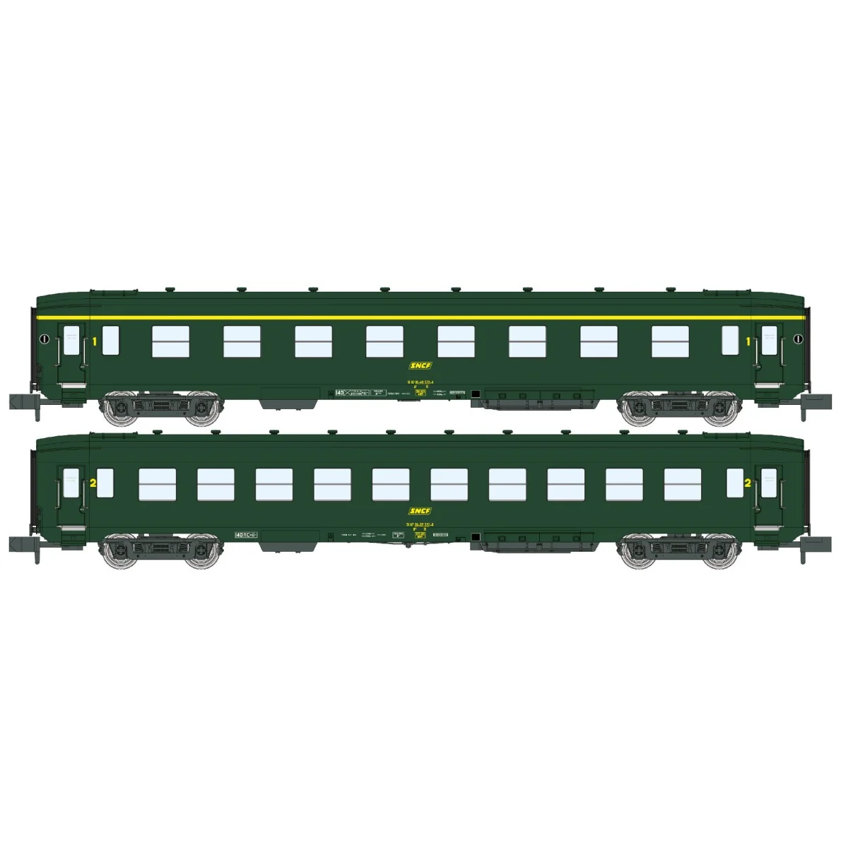 REE Modeles NW286 Set de 2 voitures voyageurs DEV AO, SNCF, A8 et B10, logo jaune encadré, ep.IV, N - 1/160 Ree Modeles NW-286 -