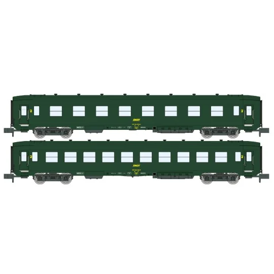 NW-287-REE Modeles NW287 Set de 2 voitures voyageurs DEV AO, SNCF, B8 ex-A3B5 et B10, logo jaune encadré, ep.IV, N - 1/160
