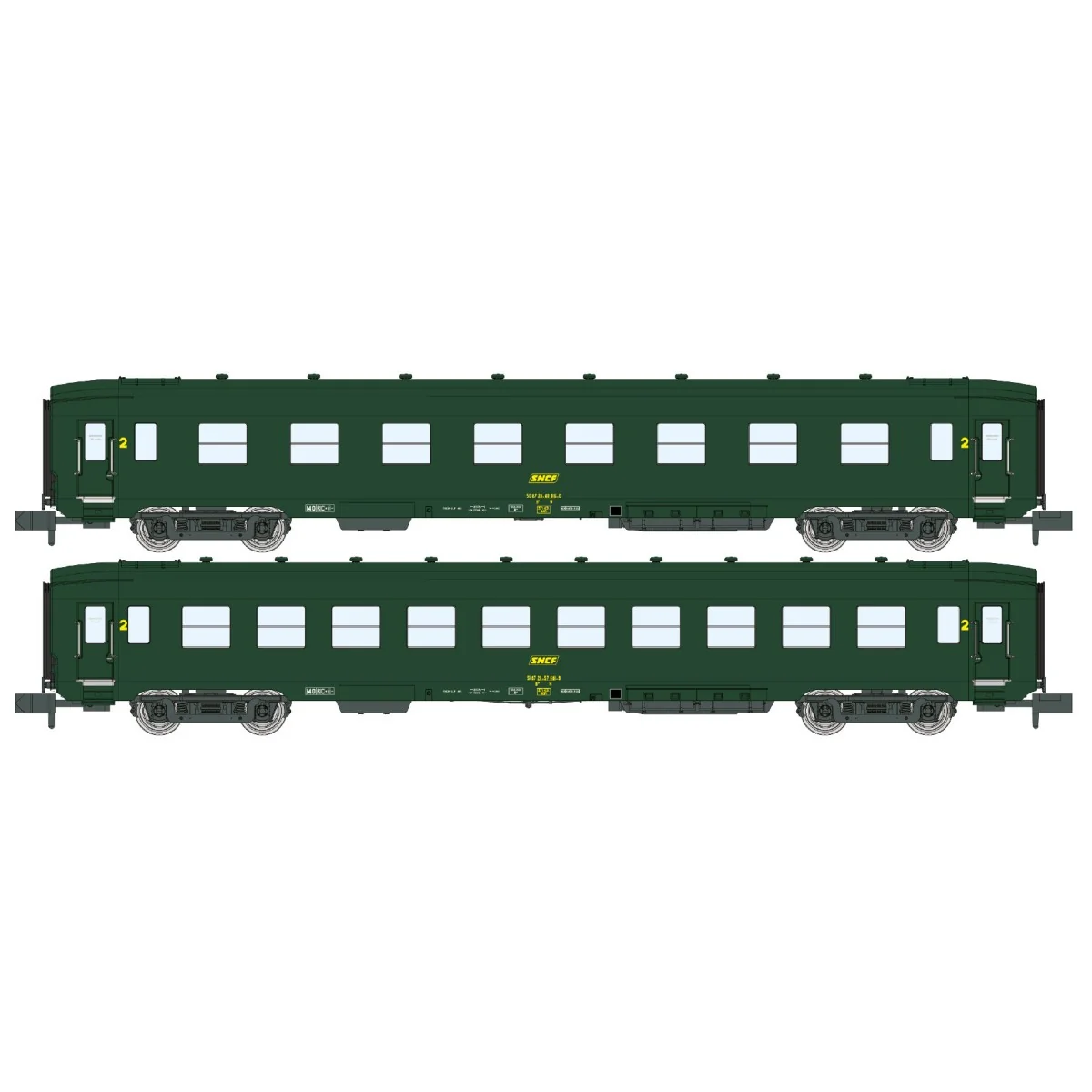 REE Modeles NW287 Set de 2 voitures voyageurs DEV AO, SNCF, B8 ex-A3B5 et B10, logo jaune encadré, ep.IV, N - 1/160 Ree Modeles 