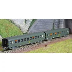 REE Modeles NW287 Set de 2 voitures voyageurs DEV AO, SNCF, B8 ex-A3B5 et B10, logo jaune encadré, ep.IV, N - 1/160 Ree Modeles 