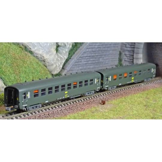 NW-287-REE Modeles NW287 Set of 2 DEV AO passenger cars, SNCF, B8 ex-A3B5 and B10, yellow framed logo, ep.IV, N - 1/160