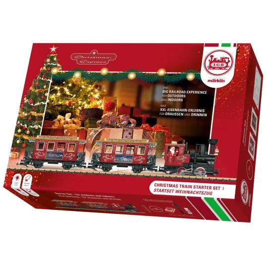 LGB_70308-LGB 70308 Christmas Passenger Starter Set, with Light and Smoke Generator Steam Locomotive, Analog