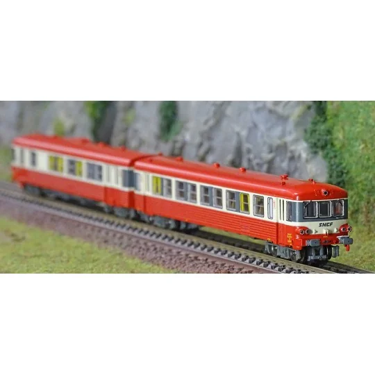 NW-198-REE Modeles NW198 Autorail EAD X-4584 + Remorque XR-8375, toit rouge, 3 feux, logo SNCF, dépôt Longueau