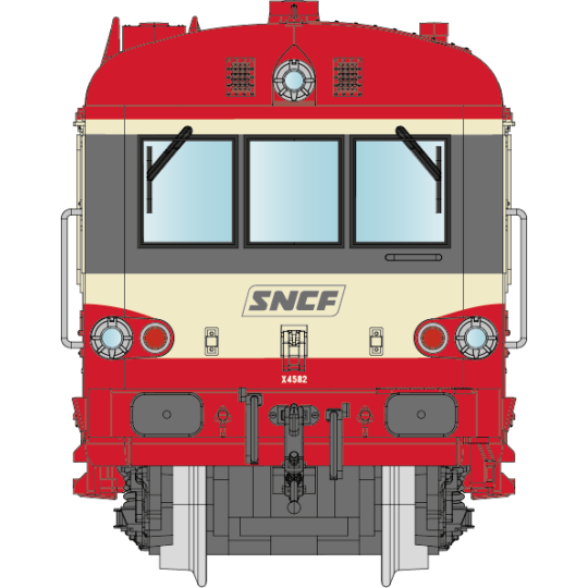 NW-199-REE Modeles NW199 Autorail EAD X-4582 + Remorque XR-8373, toit rouge, 3 feux, logo SNCF encadré, dépôt Longueau
