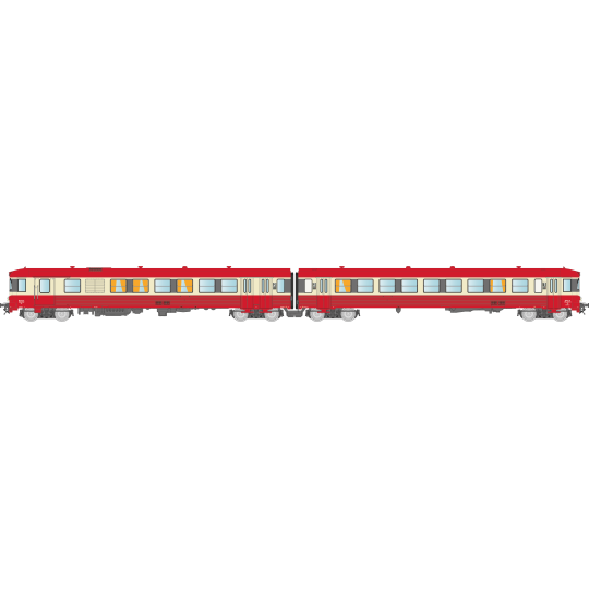 NW-199-REE Modeles NW199 EAD X-4582 Railcar + XR-8373 Trailer, red roof, 3 lights, framed SNCF logo, Longueau depot
