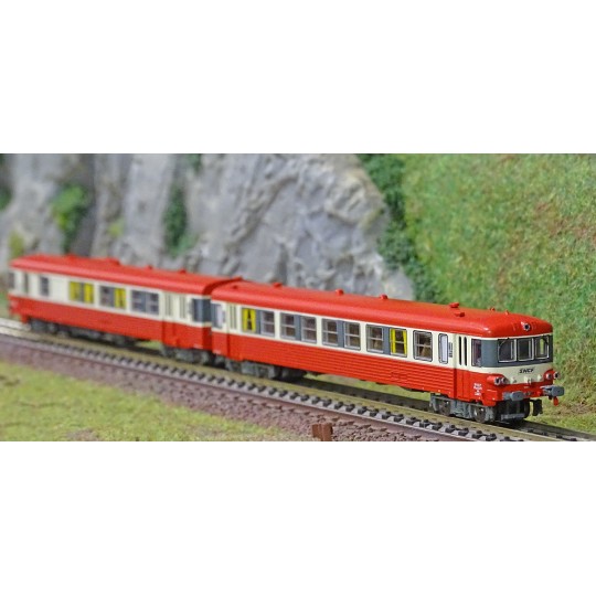 NW-199-REE Modeles NW199 EAD X-4582 Railcar + XR-8373 Trailer, red roof, 3 lights, framed SNCF logo, Longueau depot