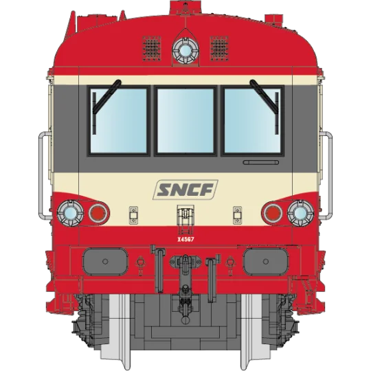 NW-200-REE Modeles NW200 EAD X-4567 Railcar + XR-8531 Trailer, red roof, 3 lights, framed SNCF logo, Lyon-Vaise depot, N - 1/160