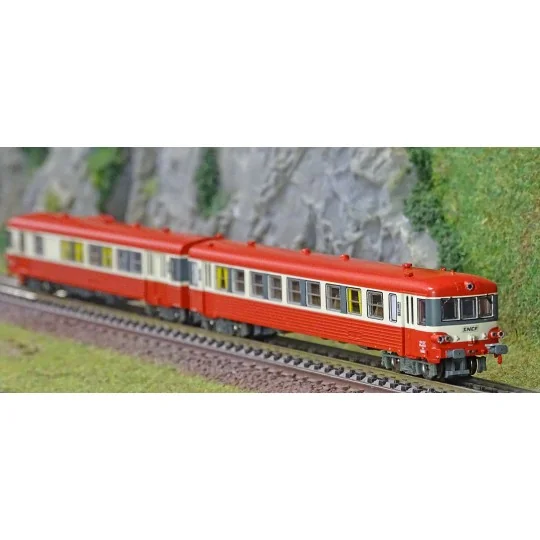 NW-200-REE Modeles NW200 EAD X-4567 Railcar + XR-8531 Trailer, red roof, 3 lights, framed SNCF logo, Lyon-Vaise depot, N - 1/160