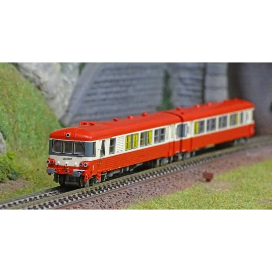 NW-201-REE Modeles NW201 EAD X-4554 Railcar + XR-8542 Trailer, red roof, 3 lights, SNCF logo, Marseille depot, N - 1/160