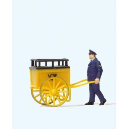 Preiser 28083 Figure, Postman pushing a cart - Preiser_28083