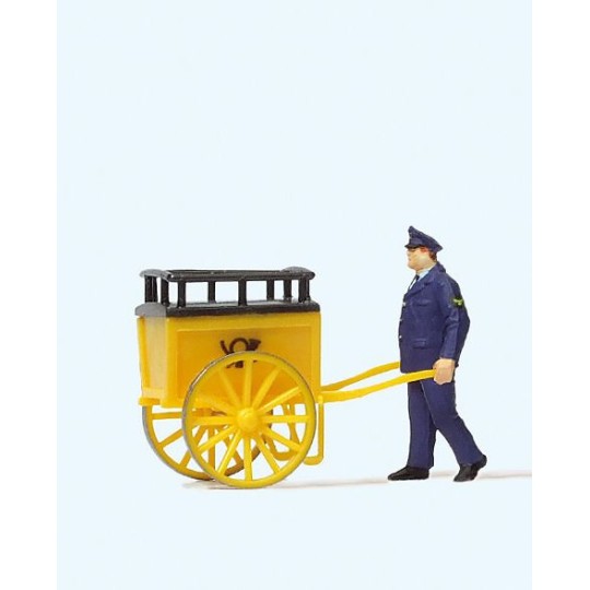 Preiser_28083-Preiser 28083 Personnage, Postier poussant une charrette