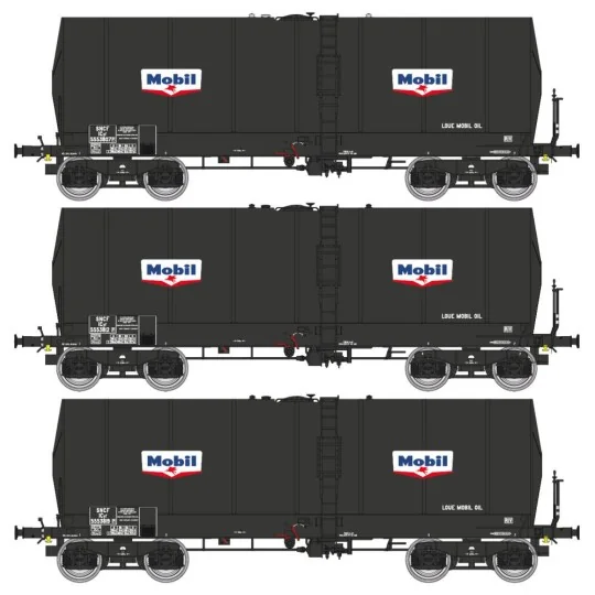 WB-662-Ree Models WB662 Set of 3 Fauvet-Girel tank wagons, Y 23 bogies, MOBIL