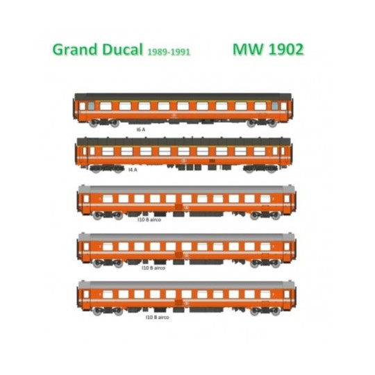 MW_1902-Models Word 1902 Set de 5 Voitures Bruxelles-Luxembourg, EC 102/103 Grand Ducal (1989-1991), SNCB/NMBS