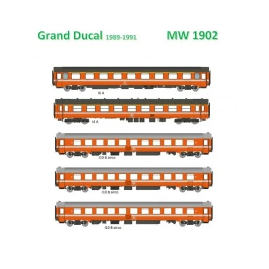 Models Word 1902 Set of 5 Cars Brussels-Luxembourg, EC 102/103 Gran... MW_1902-Models Word 1902 Set of 5 Cars Brussels-Luxembourg, EC 102/103 Grand Ducal (1989-1991), SNCB/NMBS