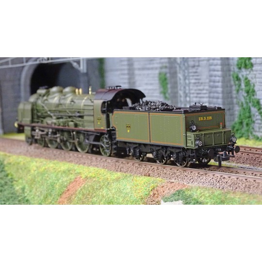 MB-138-Ree Modeles MB138 Steam Locomotive 231 D 229, Green PLM, PLM