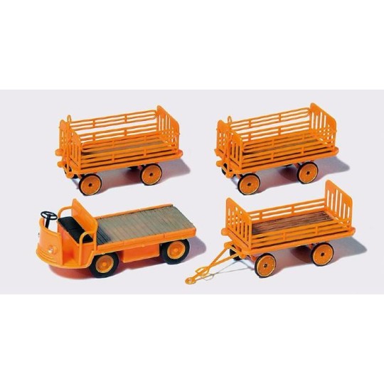 Preiser_17120-Preiser 17120 Electric Dock Cart and Three Trailers