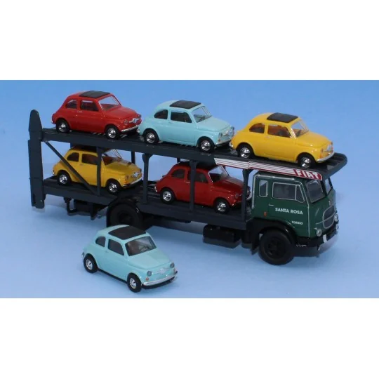 SAI_58482-Brekina 58482 Fiat 640 car transporter truck, with 6 Fiat 500s