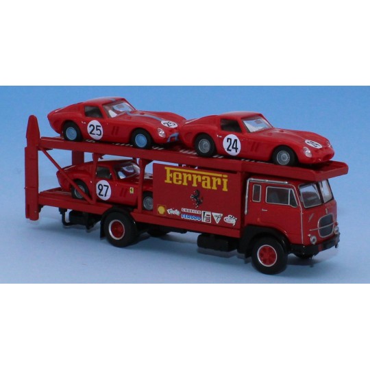 SAI_58481-Brekina 58481 Fiat 640 car transporter truck, with 3 Ferrari 250 GTOs, Ferrari team Le Mans 1963