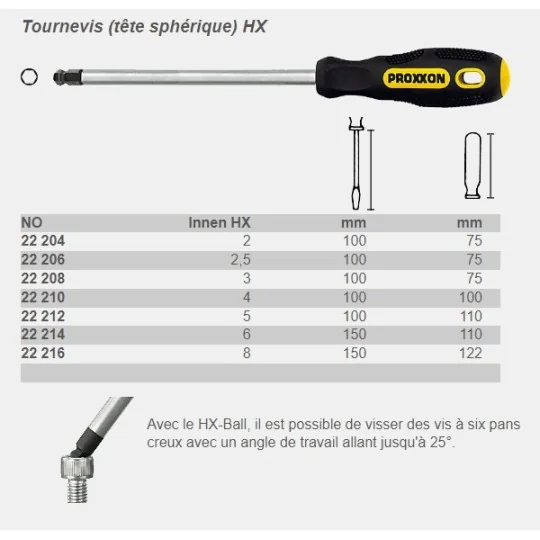 Tournevis hexagonal 6 pans BTR HX 3mm (tête sphérique) Proxxon Proxxon PRX-22208 - 2 PRX-22208-Tournevis hexagonal 6 pans BTR HX 3mm (tête sphérique) Proxxon - PRX-22208