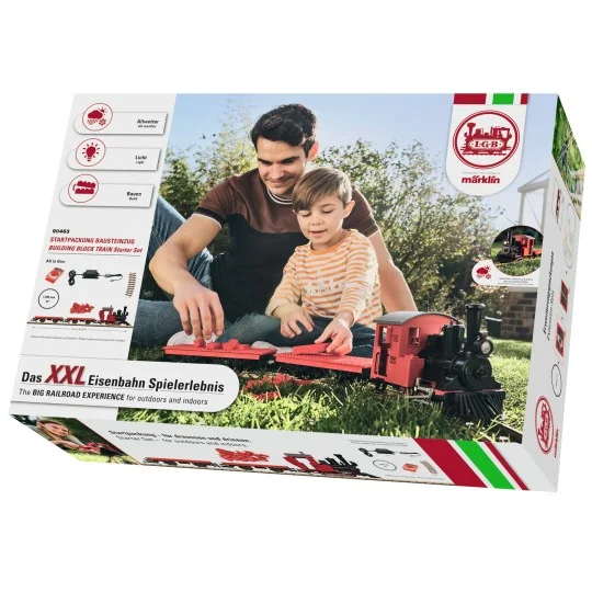 LGB_90463-LGB 90463 Starter set of building bricks (Lego type), with steam locomotive and 2 wagons, garden train