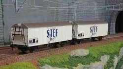 Ls Models 30235 Set de 2 wagons frigorifiques HI, courts, STEF bleu, toit gris, marquage SNCF pré UIC Ls models Lsm_30235 - 1