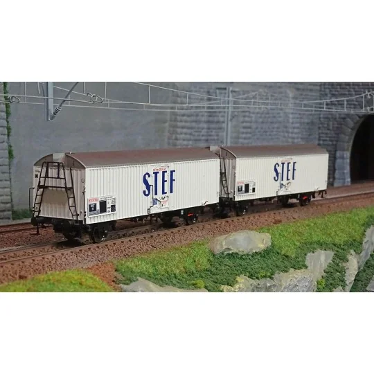 LS Models 30235 Set of 2 short HI refrigerated wagons, blue STEF li... Lsm_30235-LS Models 30235 Set of 2 short HI refrigerated wagons, blue STEF livery, grey roof, pre-UIC SNCF markings