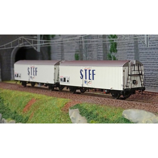 Lsm_30235-Ls Models 30235 Set de 2 wagons frigorifiques HI, courts, STEF bleu, toit gris, marquage SNCF pré UIC
