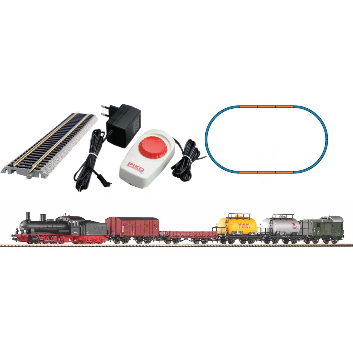 Piko 57123 Analog Starter Set with G7 Steam Locomotive and 5 Freigh...