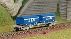 Arnold HN6582 Wagon porte conteneurs à bogies type Sgnss, Novatrans, SNCF, chargés 2 conteneurs T.T.S 22', échelle N Arnold HN65