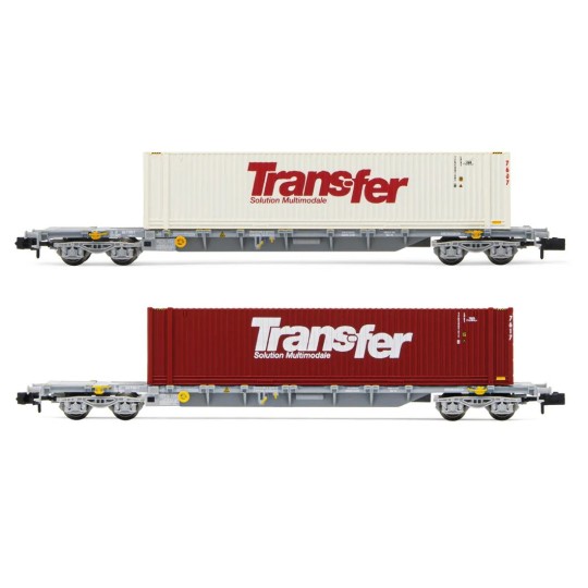 HN6584-Arnold HN6584 Set of 2 Sgss type bogie container wagons, Novatrans, SNCF, loaded with Trans-Fer 45' containers, N scale