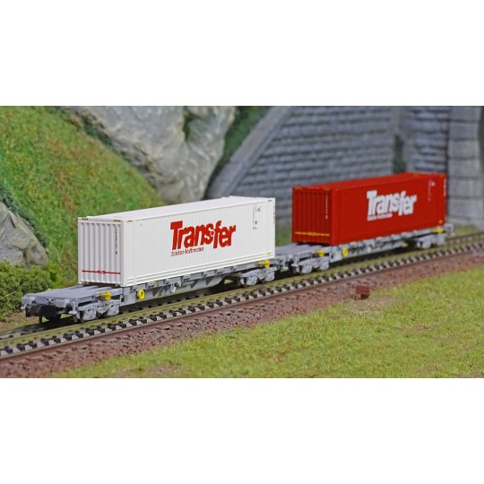 HN6584-Arnold HN6584 Set de 2 wagons porte conteneurs à bogies type Sgss, Novatrans, SNCF, chargés conteneurs Trans-Fer 45', échelle N