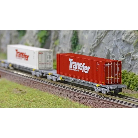 HN6584-Arnold HN6584 Set of 2 Sgss type bogie container wagons, Novatrans, SNCF, loaded with Trans-Fer 45' containers, N scale
