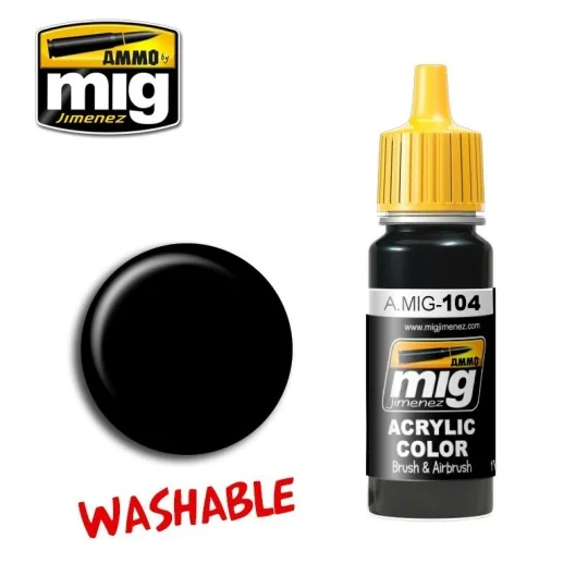 Washable black acrylic paint 17ml Mig A.MIG-0104-Washable black acrylic paint 17ml Mig - A.MIG-0104