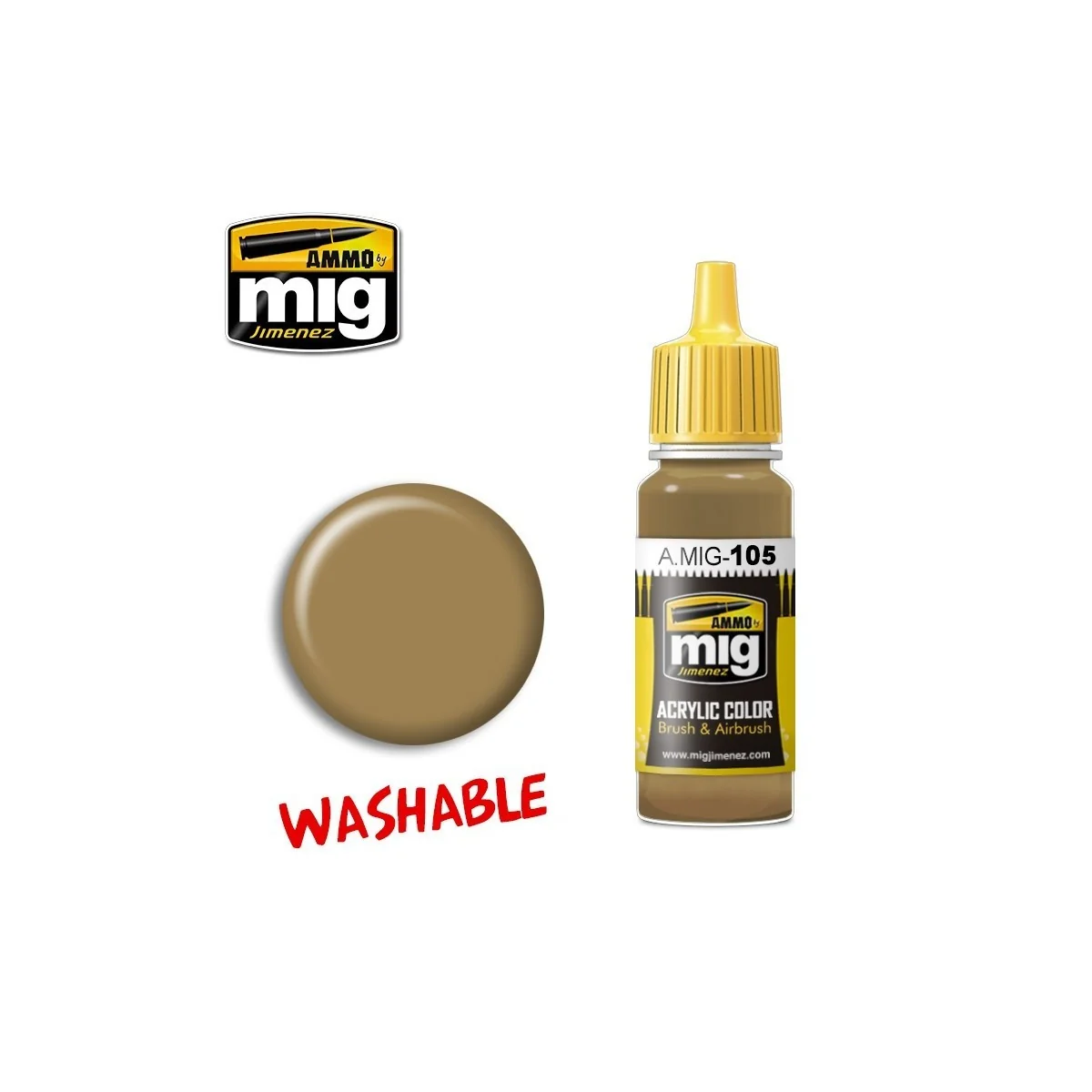 Peinture acrylique POUSSIÈRE LAVABLE (RAL 8000) 17ml Mig AMMO - MIG Jimenez A.MIG-0105 - 1 Peinture acrylique POUSSIÈRE LAVABLE (RAL 8000) 17ml Mig AMMO - MIG Jimenez A.MIG-0105 - 1